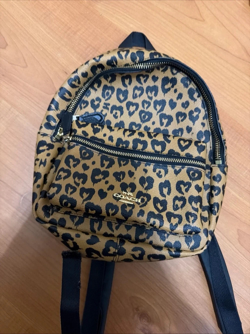 Coach Kids Leopard Print Mini Backpack - Tan and Black